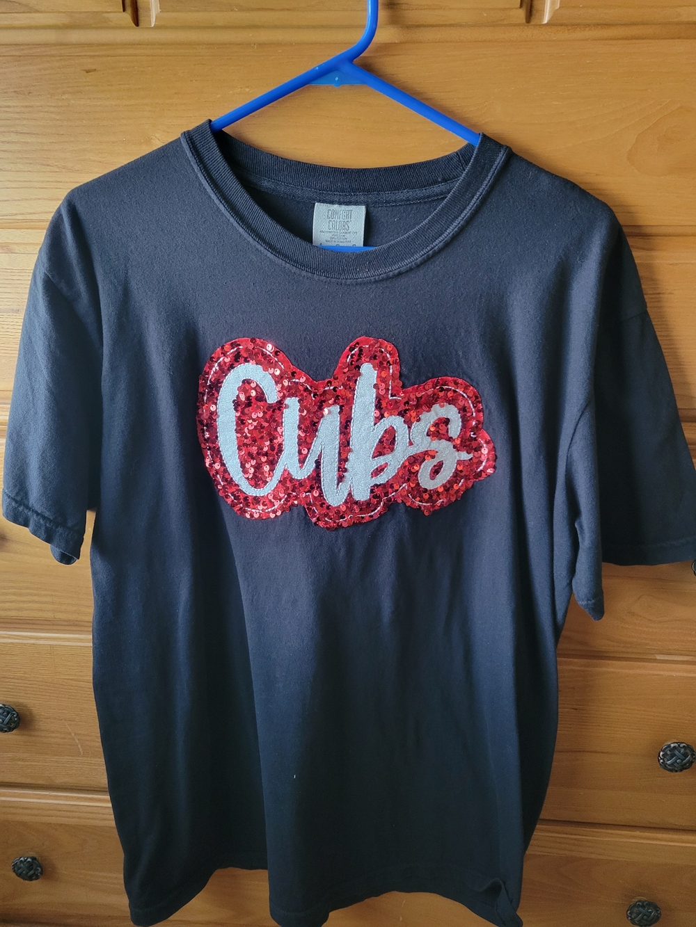 Womens Multicolor Sequin Chicago Cubs Baseball MLB Boutique T-Shirt Size L/XL